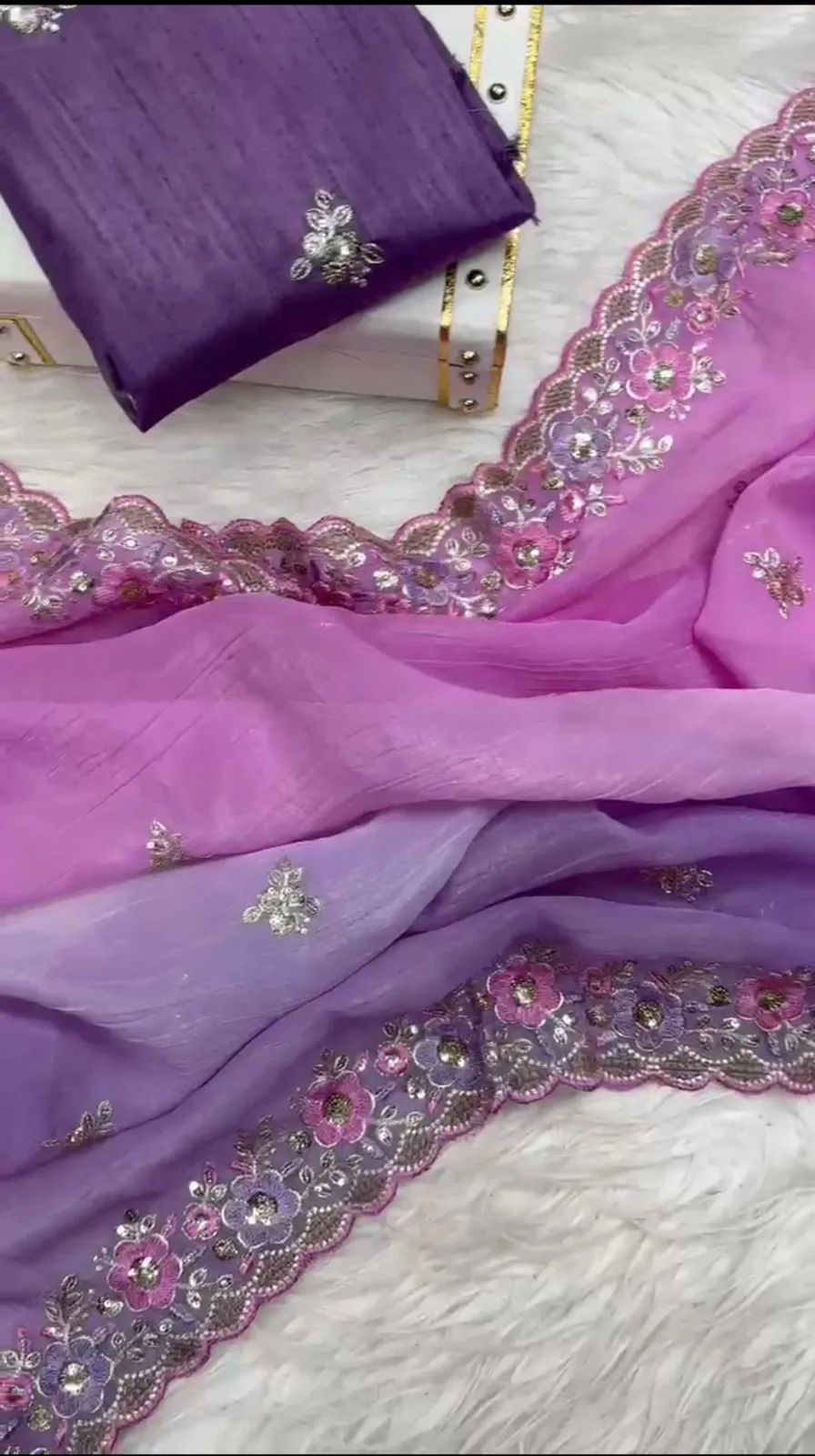 Embroidered Velvet Premium Saree - Image 9 in Surat